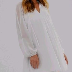 Petite Pleated Swing Dress w/ Tie Neck